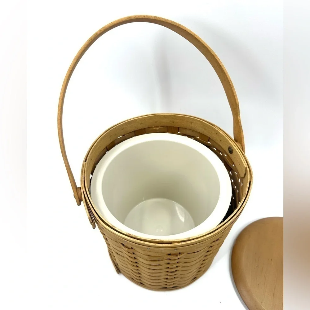 Longaberger Basket Ice Bucket 2003 Insulated With Wood Lid Top Handle Vintage